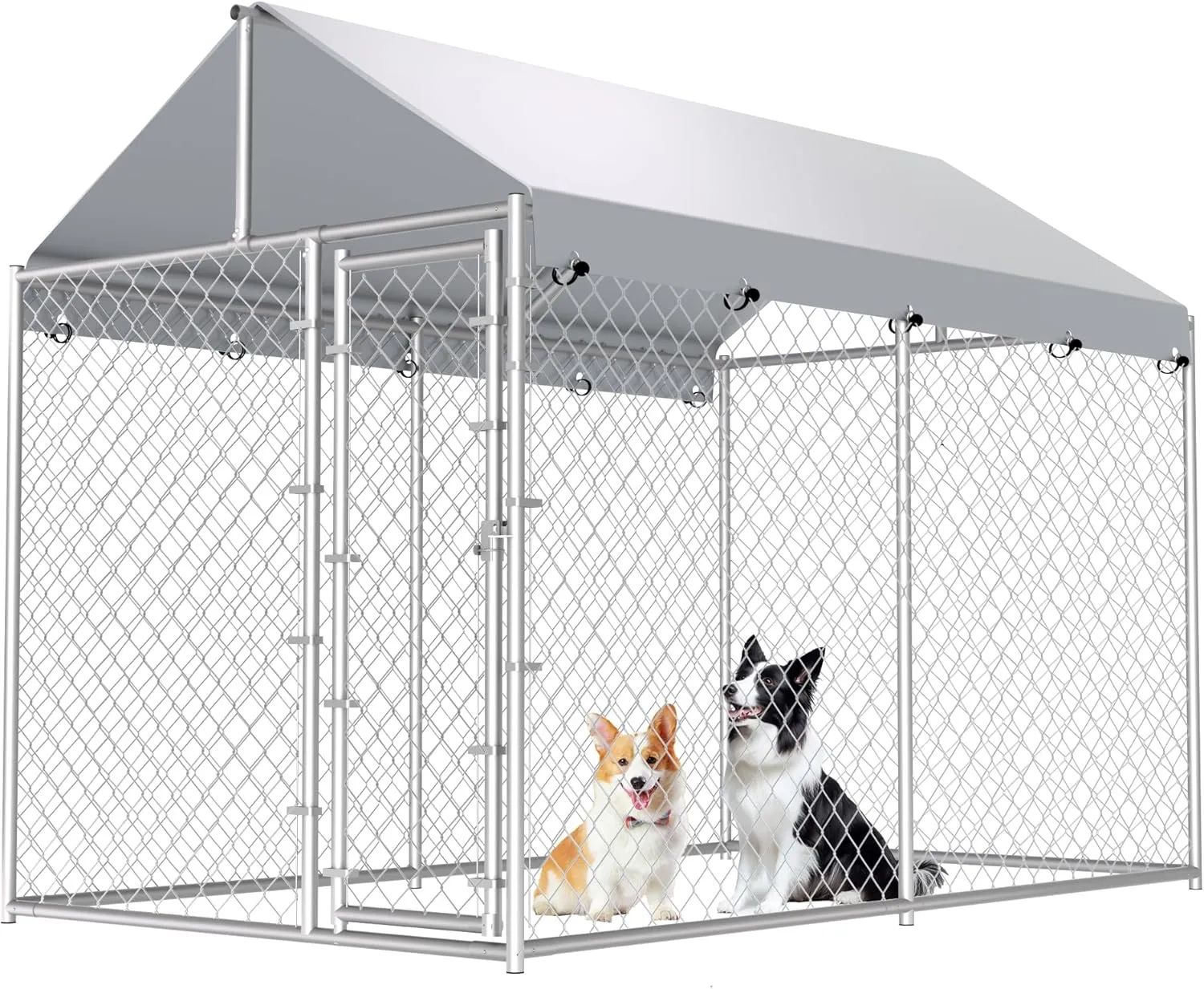 10'x6'x7.65' Large Dog Playpen Outdoor, Heavy Duty Chain Link Metal Dog Kennel Dog Exercise Dog Pen Dog Run with Lockable Door and Water-Resistant Canopy, for Medium and Large Dogs