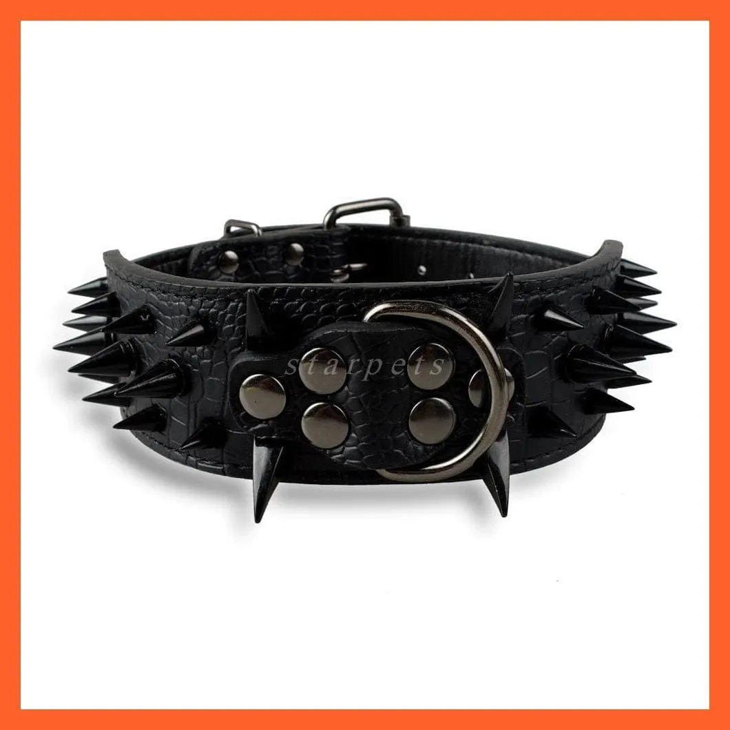 2" Wide Sharp Spiked Studded Leather Dog Collars Pitbull Bulldog Big Dog Adjustable Collar