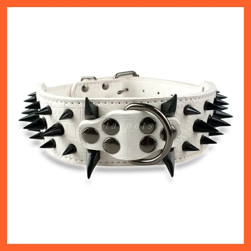 2" Wide Sharp Spiked Studded Leather Dog Collars Pitbull Bulldog Big Dog Adjustable Collar