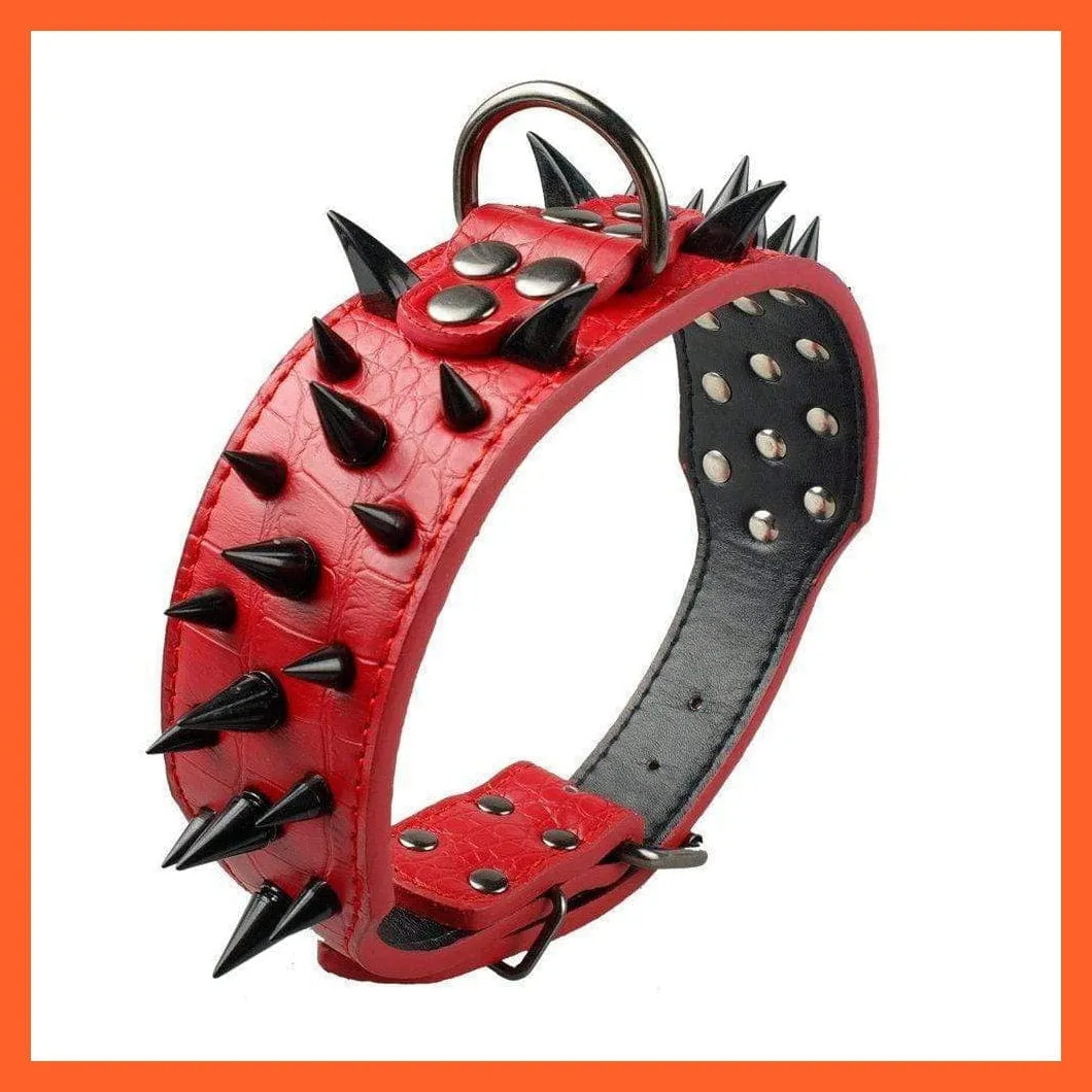 2" Wide Sharp Spiked Studded Leather Dog Collars Pitbull Bulldog Big Dog Adjustable Collar