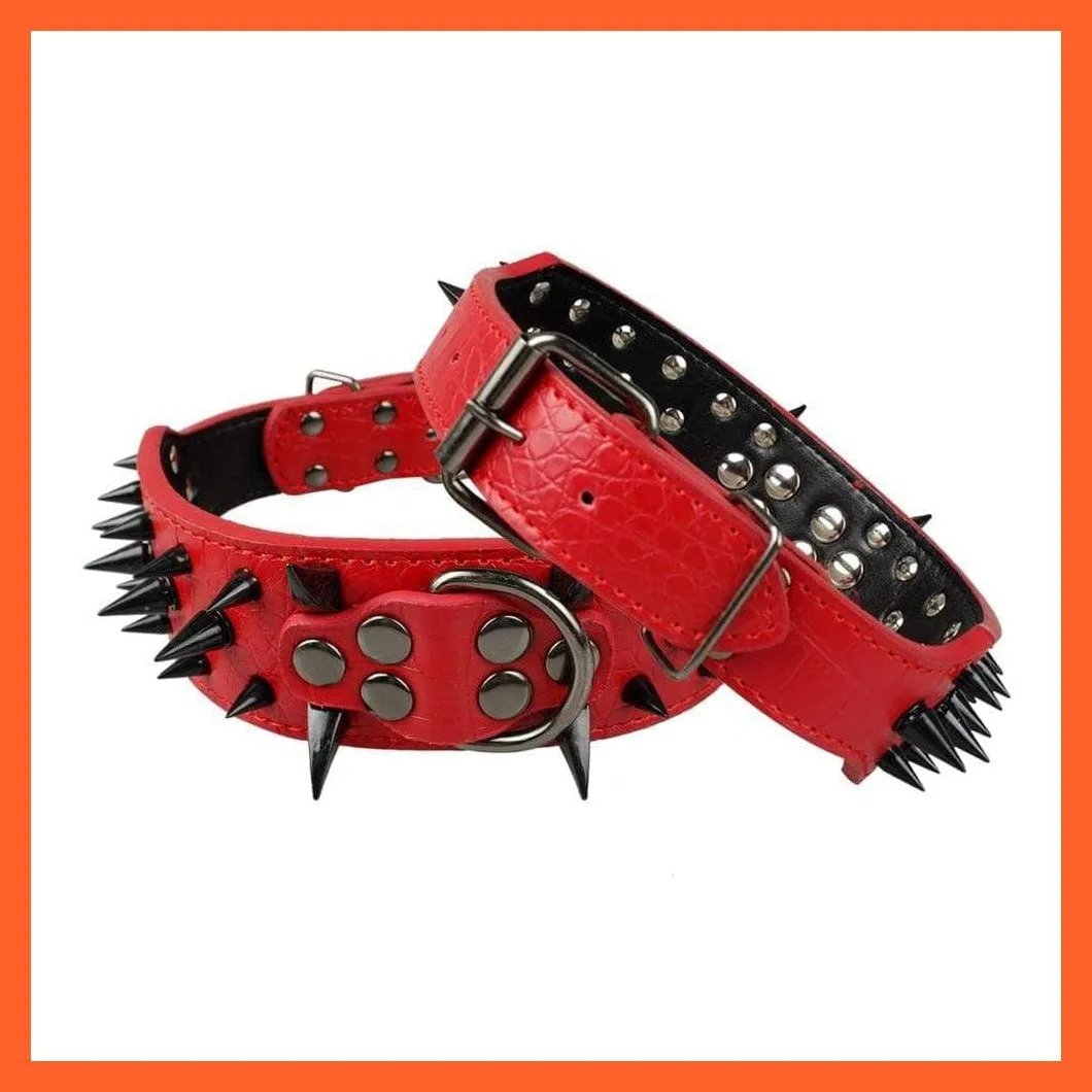 2" Wide Sharp Spiked Studded Leather Dog Collars Pitbull Bulldog Big Dog Adjustable Collar