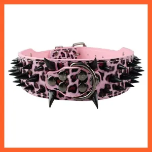 2" Wide Sharp Spiked Studded Leather Dog Collars Pitbull Bulldog Big Dog Adjustable Collar