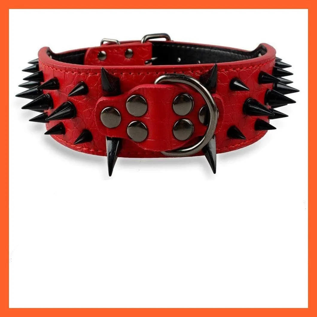 2" Wide Sharp Spiked Studded Leather Dog Collars Pitbull Bulldog Big Dog Adjustable Collar