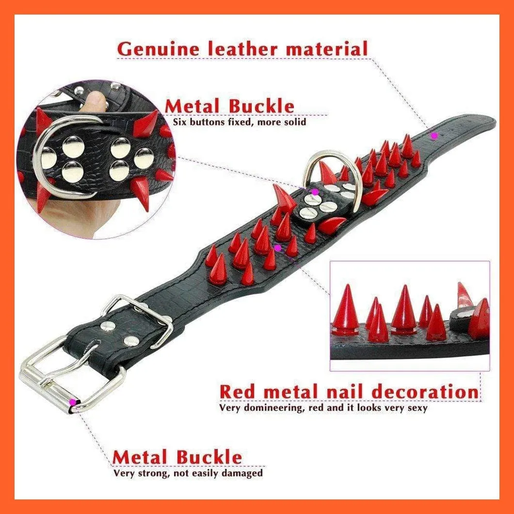 2" Wide Sharp Spiked Studded Leather Dog Collars Pitbull Bulldog Big Dog Adjustable Collar