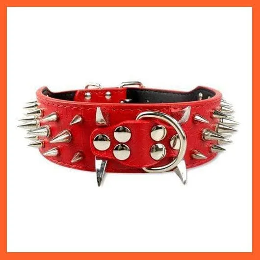 2" Wide Sharp Spiked Studded Leather Dog Collars Pitbull Bulldog Big Dog Adjustable Collar