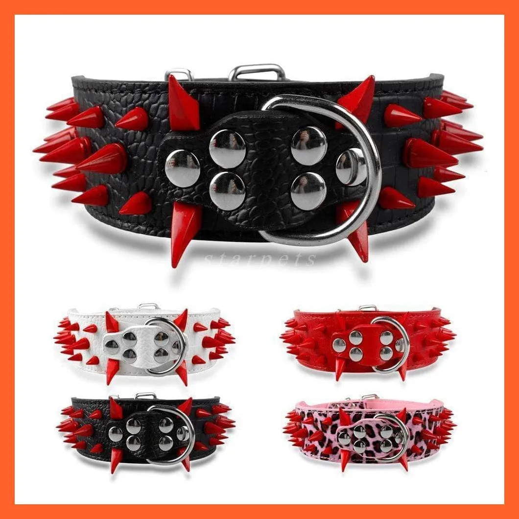 2" Wide Sharp Spiked Studded Leather Dog Collars Pitbull Bulldog Big Dog Adjustable Collar