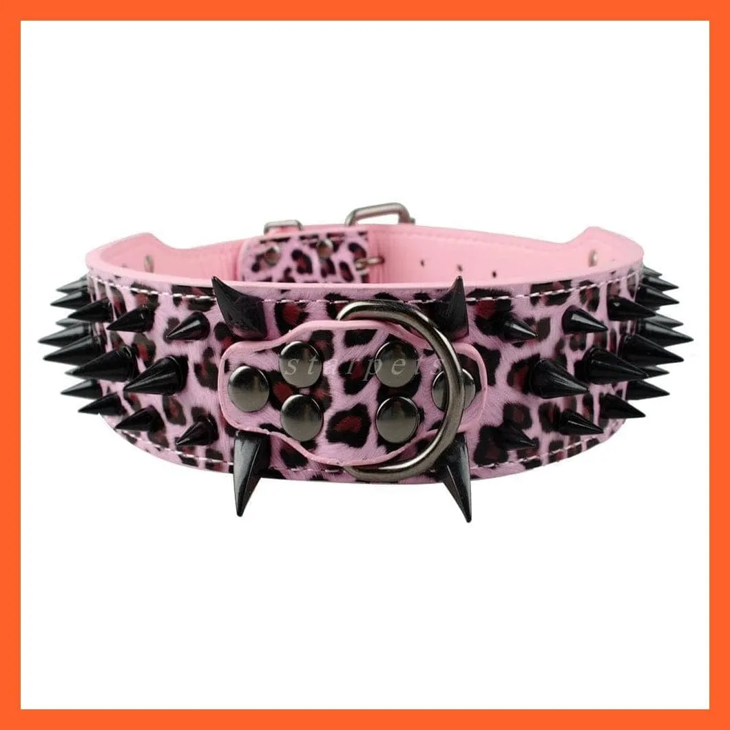 2" Wide Sharp Spiked Studded Leather Dog Collars Pitbull Bulldog Big Dog Adjustable Collar