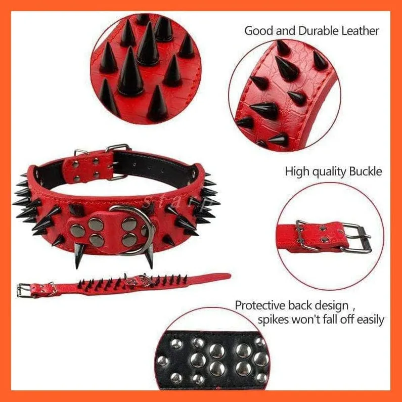 2" Wide Sharp Spiked Studded Leather Dog Collars Pitbull Bulldog Big Dog Adjustable Collar