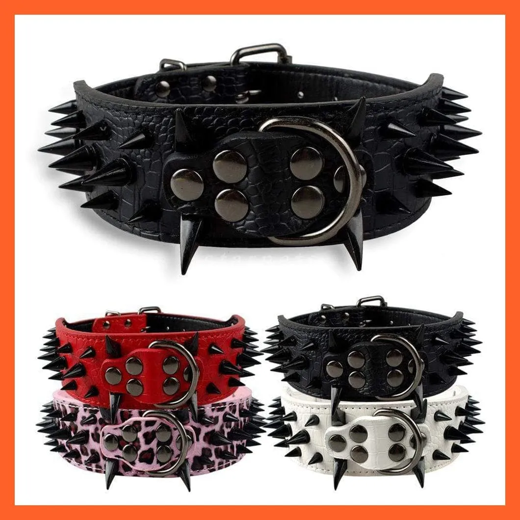 2" Wide Sharp Spiked Studded Leather Dog Collars Pitbull Bulldog Big Dog Adjustable Collar