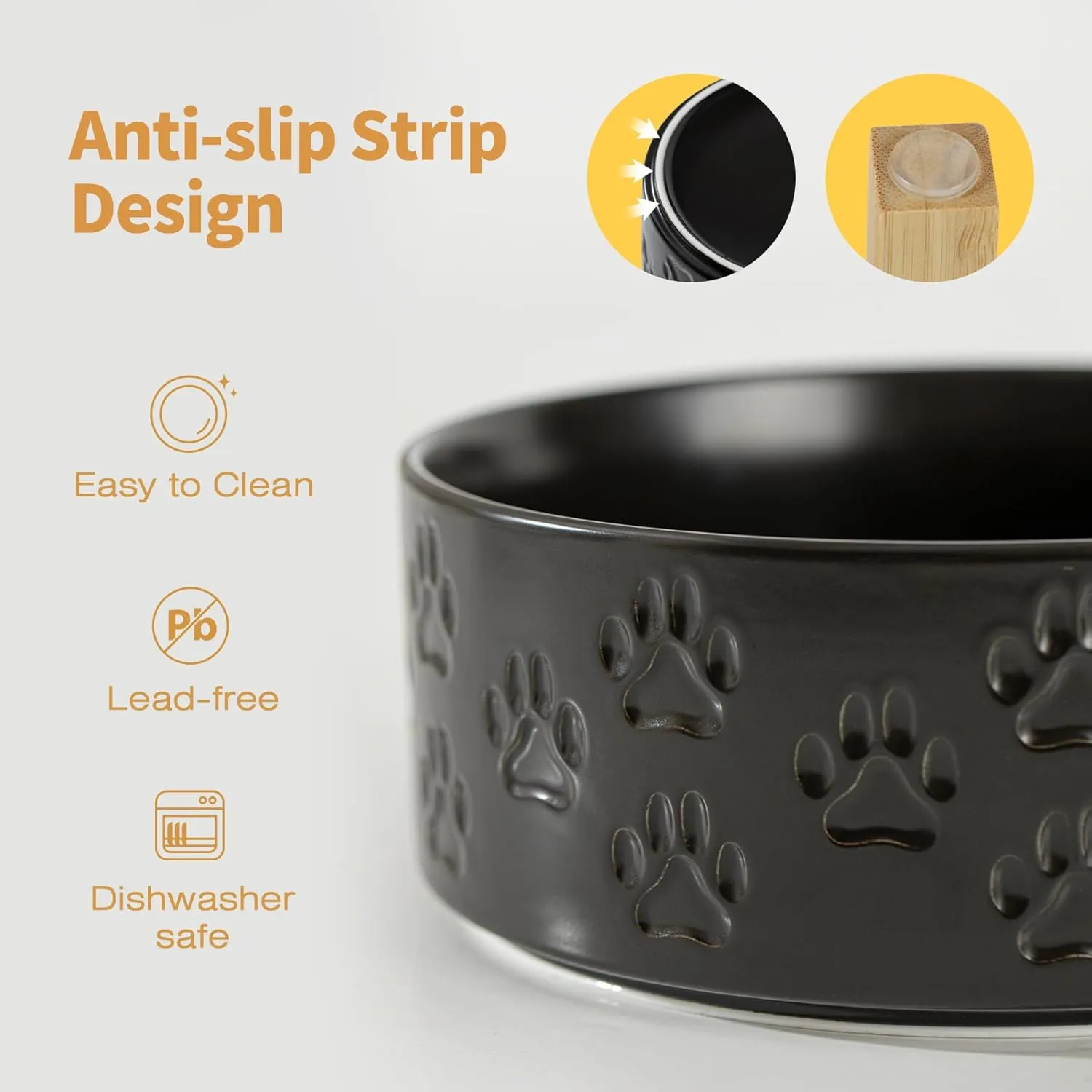5.1" Raised Ceramic Pet Bowl Set, 1.6 Cup Two Dog Dishes with 2-Height Adjustable Stand,Elevated Food & Water Bowls for Toy Breed Dogs, Protects Cervical Spine (Double Bowls   Stand - Black, 5.1 inch)