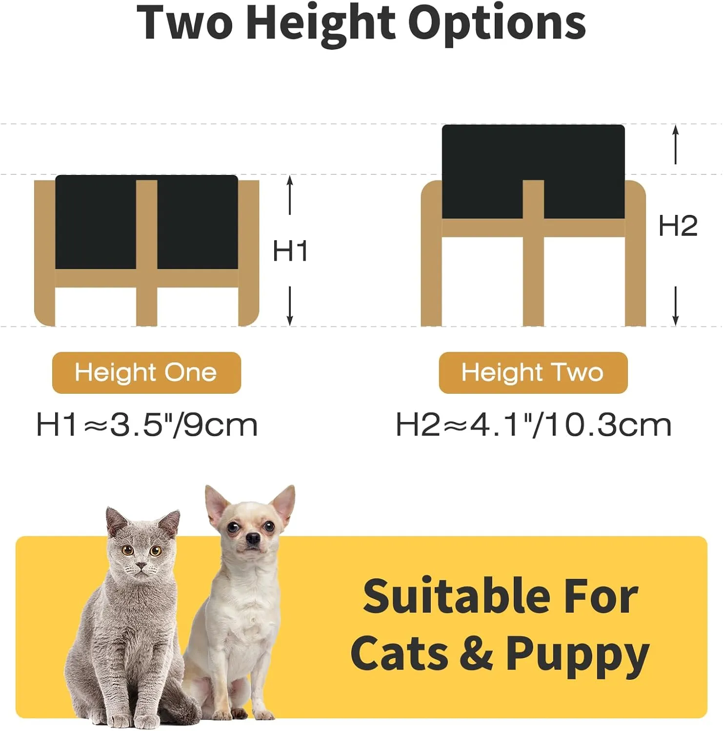 5.1" Raised Ceramic Pet Bowl Set, 1.6 Cup Two Dog Dishes with 2-Height Adjustable Stand,Elevated Food & Water Bowls for Toy Breed Dogs, Protects Cervical Spine (Double Bowls   Stand - Black, 5.1 inch)