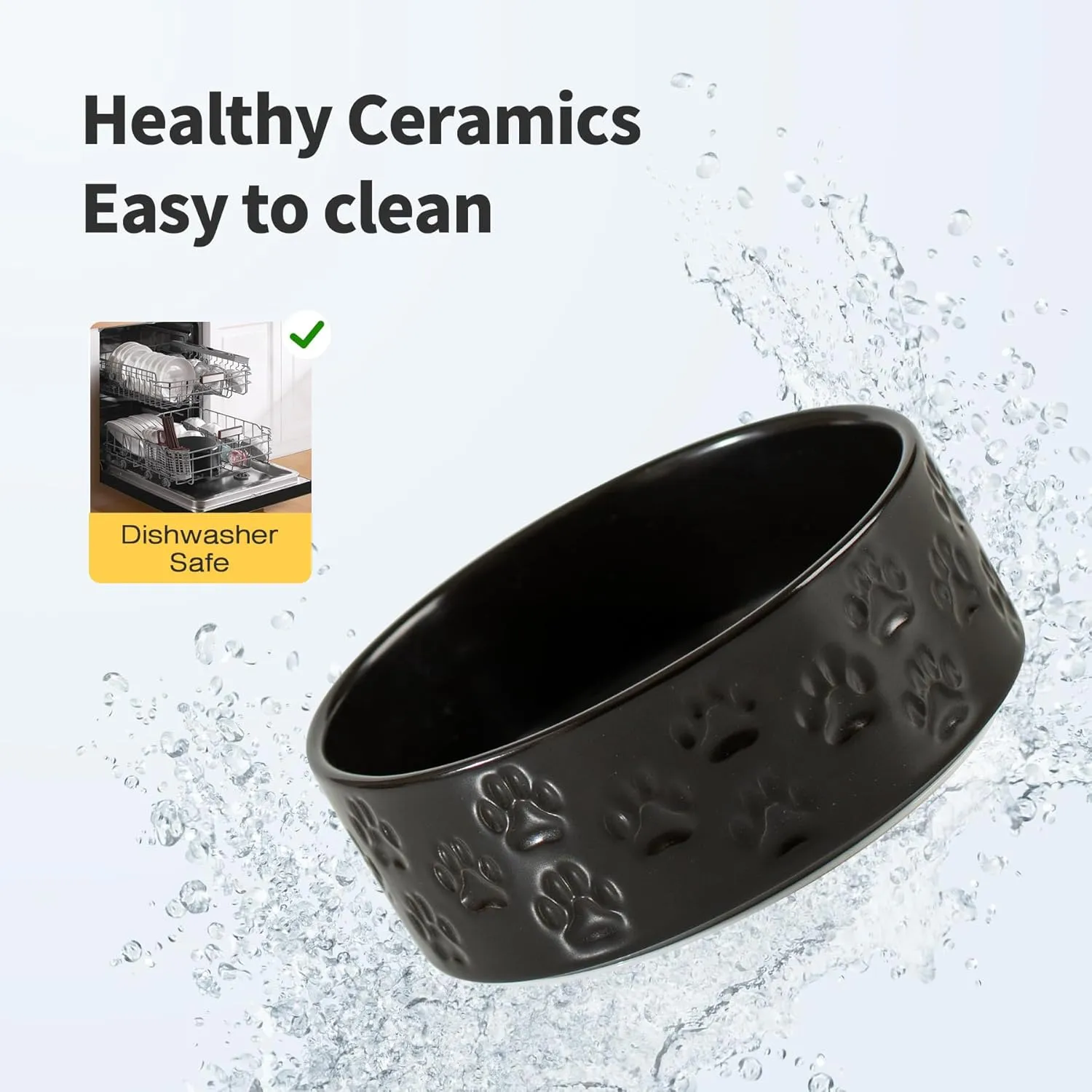 5.1" Raised Ceramic Pet Bowl Set, 1.6 Cup Two Dog Dishes with 2-Height Adjustable Stand,Elevated Food & Water Bowls for Toy Breed Dogs, Protects Cervical Spine (Double Bowls   Stand - Black, 5.1 inch)
