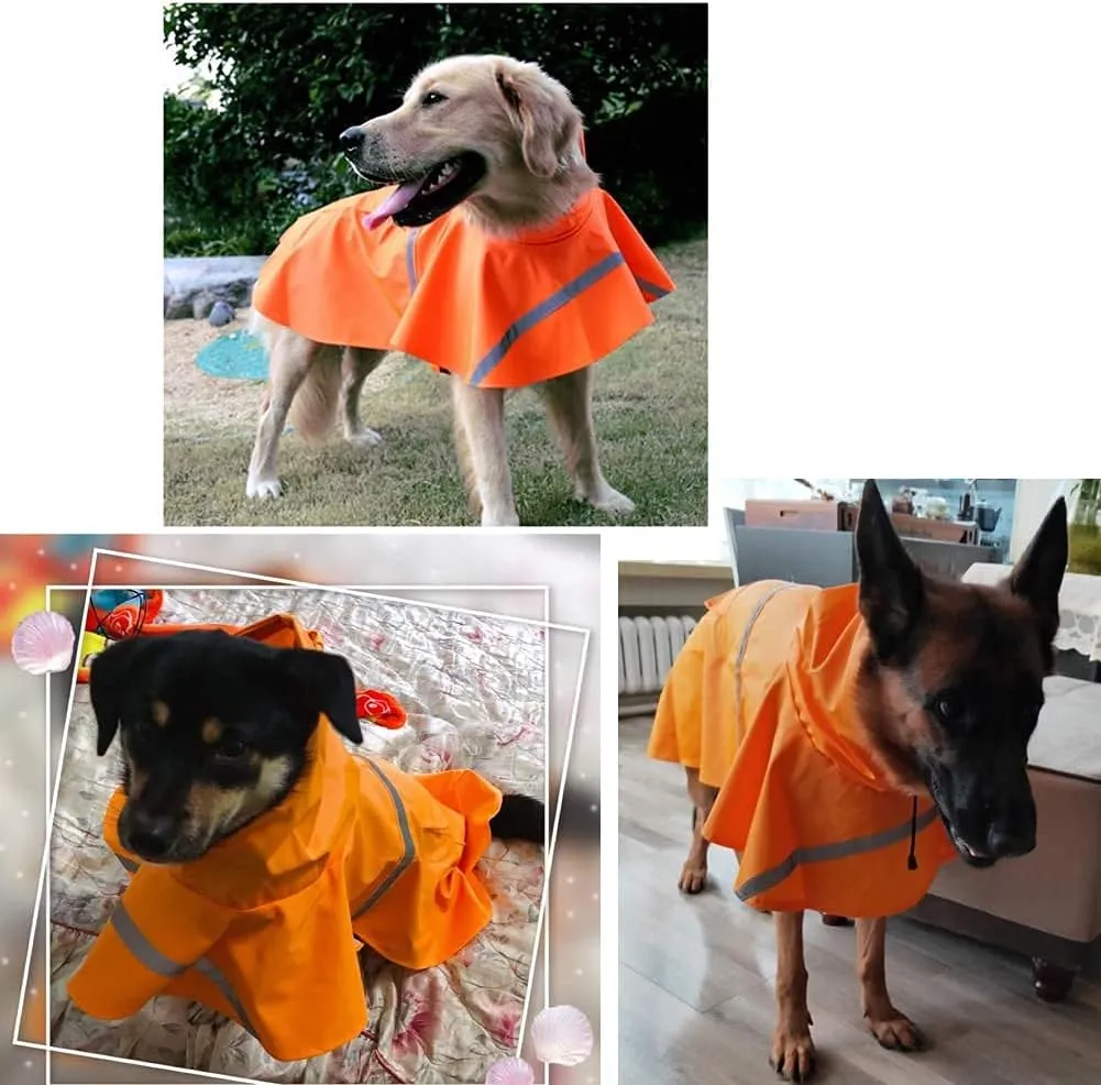 Adjustable Large Dog Raincoat with Strip Reflective - Waterproof Pet Rain Jacket Hoodie Poncho,for Large and Medium Dogs (Orange,XXL)
