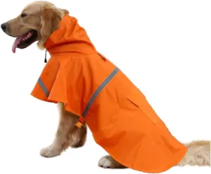 Adjustable Large Dog Raincoat with Strip Reflective - Waterproof Pet Rain Jacket Hoodie Poncho,for Large and Medium Dogs (Orange,XXL)