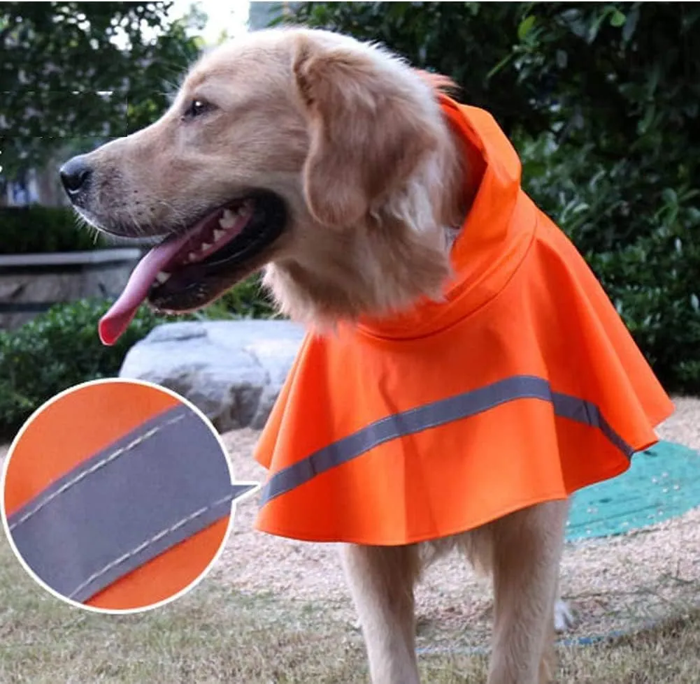 Adjustable Large Dog Raincoat with Strip Reflective - Waterproof Pet Rain Jacket Hoodie Poncho,for Large and Medium Dogs (Orange,XXL)