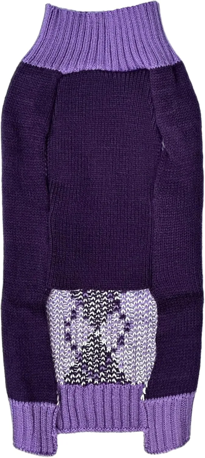 Argyle Knit Pet Sweaters Clothes for Small Dogs, Classic Purple Medium M Size