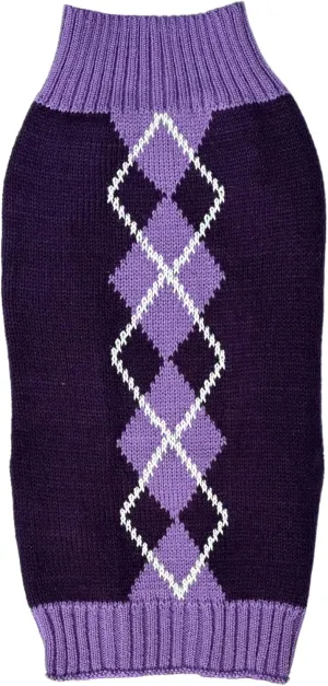 Argyle Knit Pet Sweaters Clothes for Small Dogs, Classic Purple Medium M Size