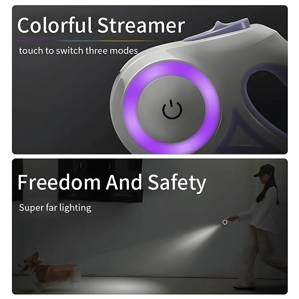 Automatic Retractable LED Dog Leash – Safe Night Walks with One-Hand Control