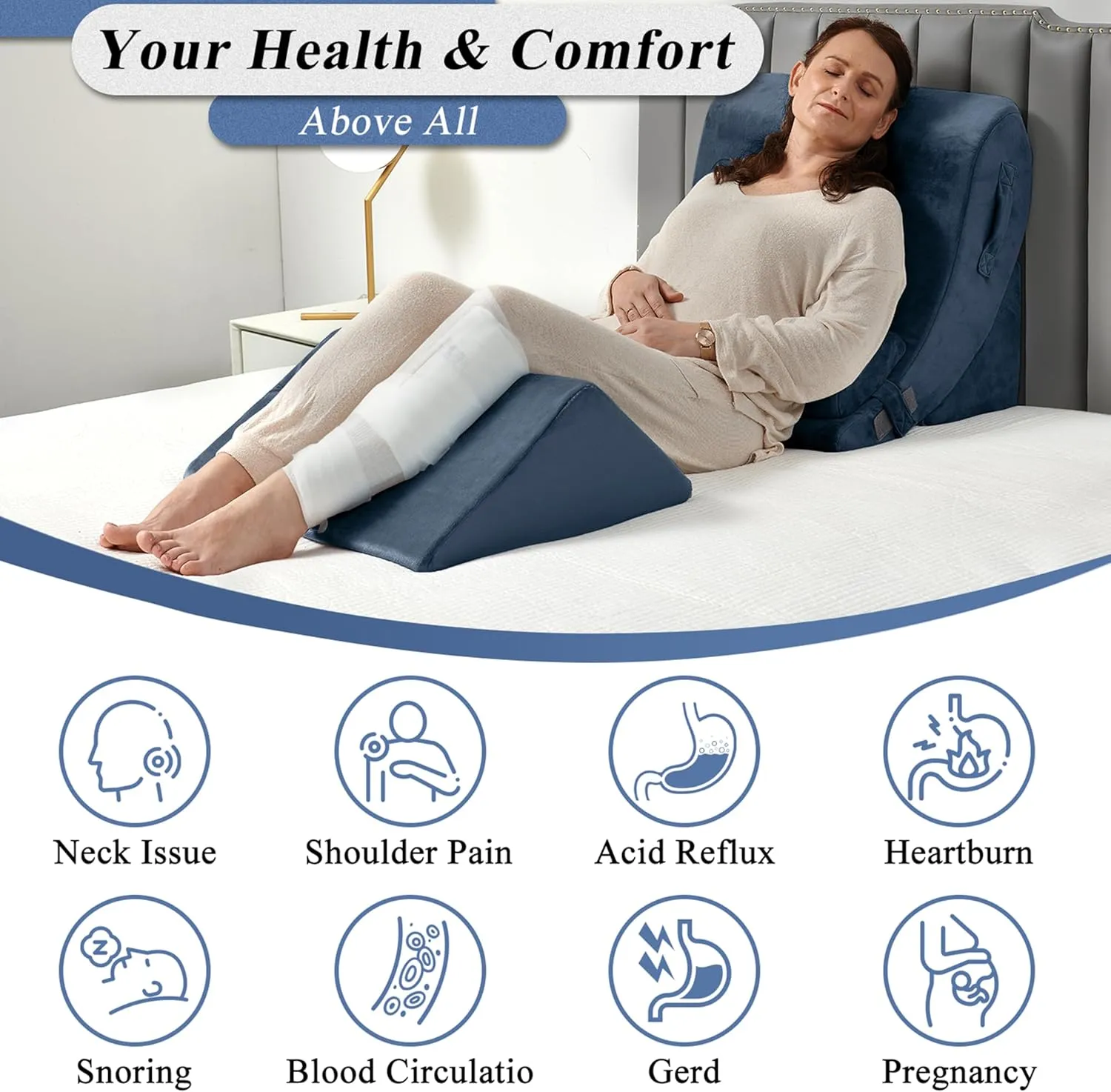 Axelrod Orthopedic Bed Wedge Pillow Set, Post Surgery Foam for Back, Neck and Leg Pain Relief Comfortable & Adjustable Ortho Pillows- Anti Snoring, Heartburn, Acid Reflux & GERD Sleeping Dark Indigo