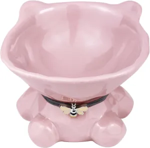 Cat Bowl Elevated Cat Bowls Whisker Friendly Cute Ceramic Tilted Food Bowls for Indoor Cats 5.4 Inch Wide 15 Raised Kitten Supplies Dishwasher and Microwave Safe Pink Cats Water Bowl