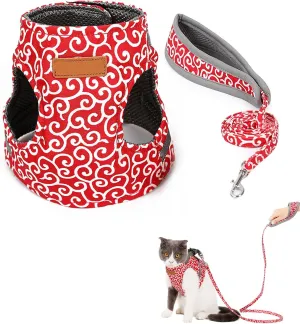 Cat Dogs Vest Harness and Leash Anti-Break Away Chest Strap Cat Clothes, Adjustable Cat Leash, Easy to Control, Soft Breathable Kitten or Puppy Harness for Travel, Training, Outdoor Use (Red,L)
