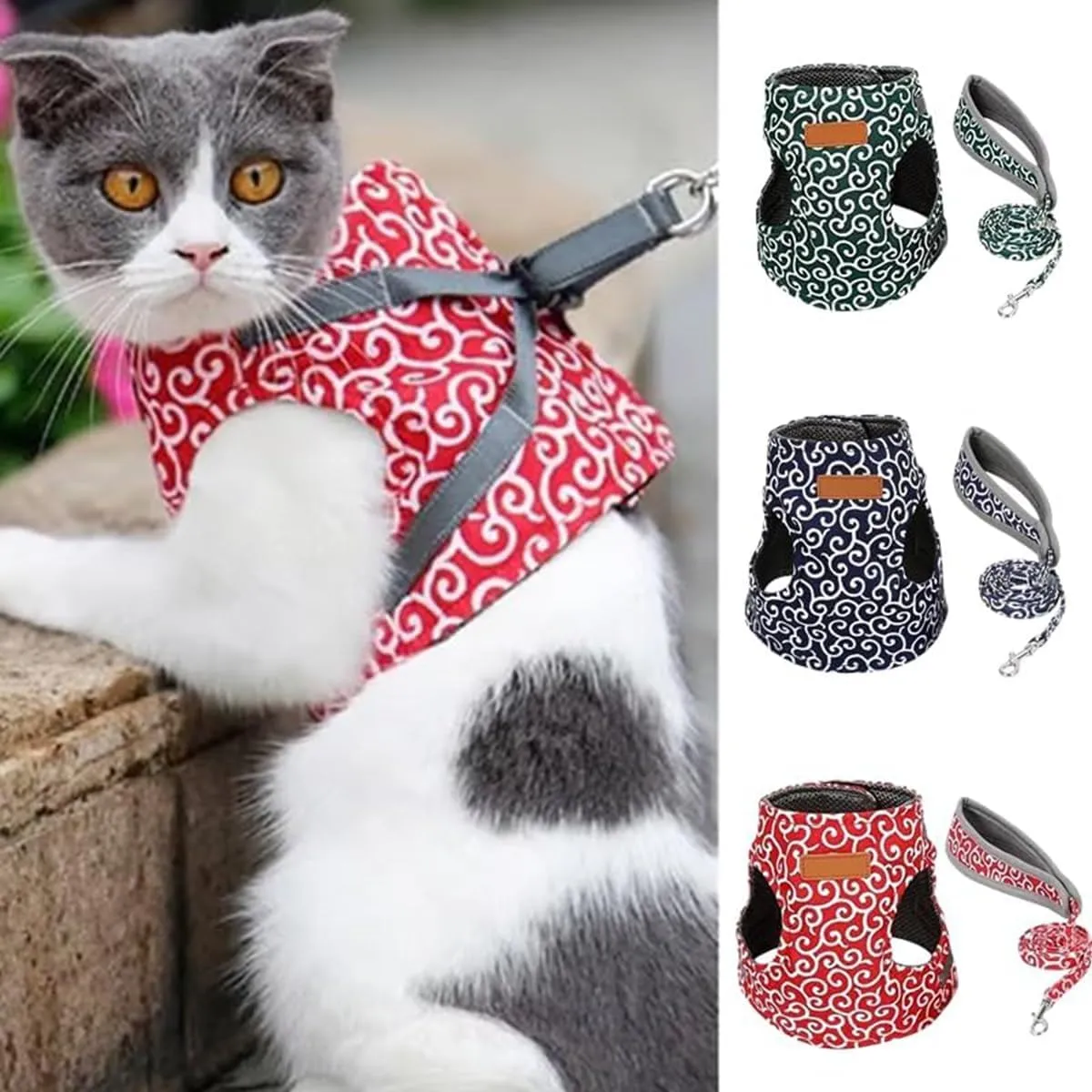 Cat Dogs Vest Harness and Leash Anti-Break Away Chest Strap Cat Clothes, Adjustable Cat Leash, Easy to Control, Soft Breathable Kitten or Puppy Harness for Travel, Training, Outdoor Use (Red,L)