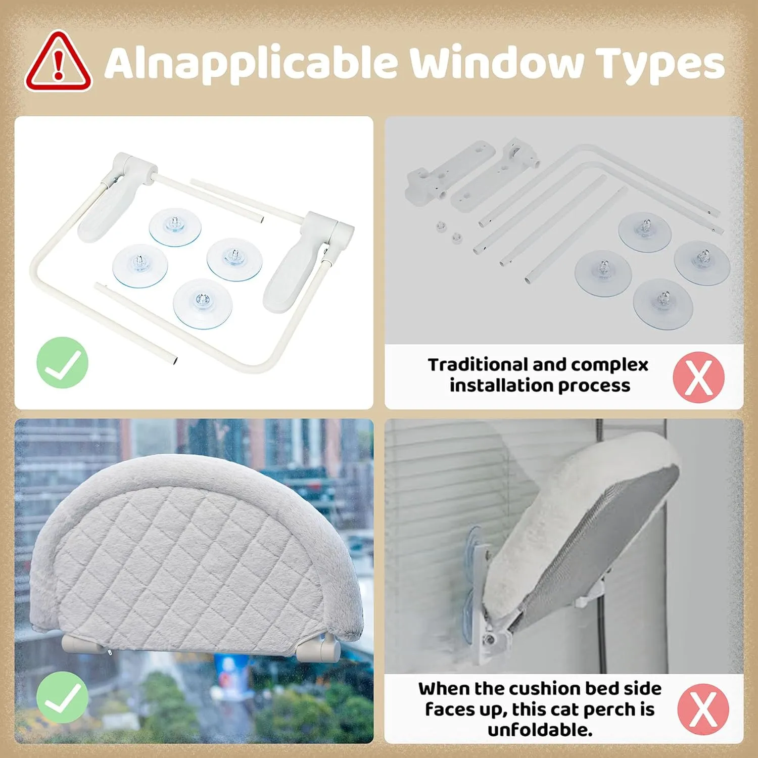 Cat Window Perch & Hammock - Exquisite Soft Wool Fleece, Safe & Comfortable Design with 4 Strong Suction Cups - Ideal for Large Cats (High-Grade Gray, Extra Large)