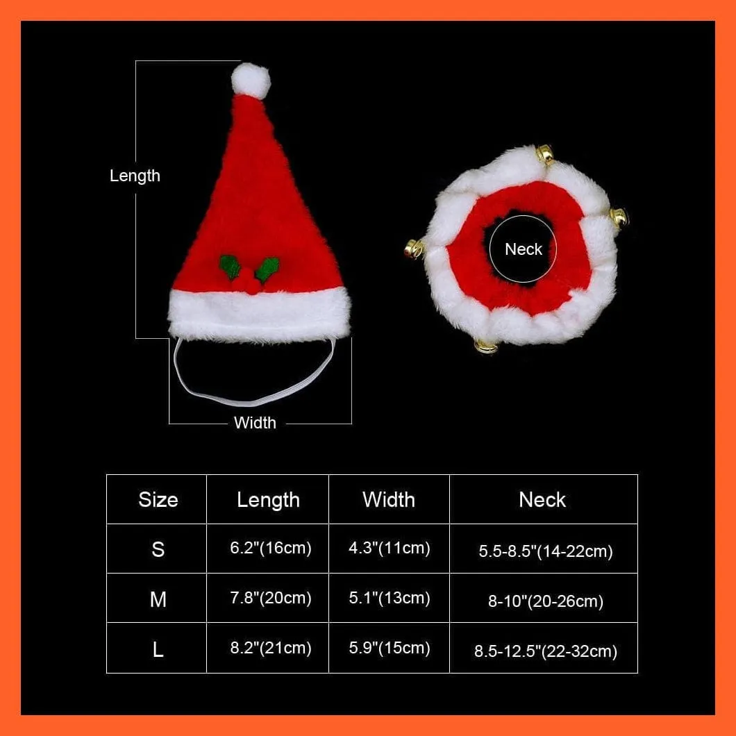Christmas Dog Hat And Collar | Dogs Costume Santa Hats & Necklace With Bell