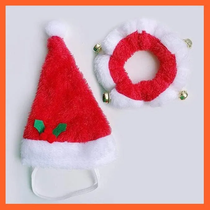 Christmas Dog Hat And Collar | Dogs Costume Santa Hats & Necklace With Bell