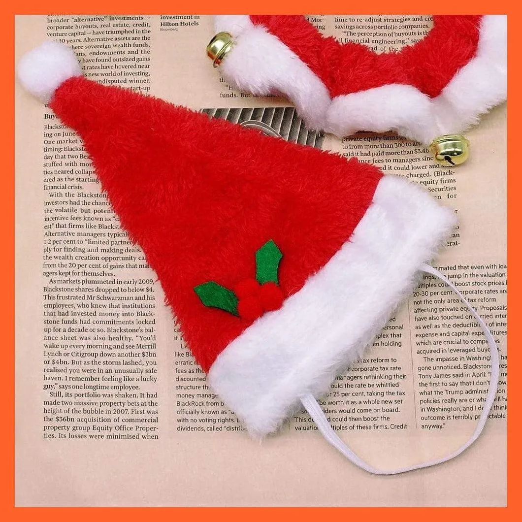Christmas Dog Hat And Collar | Dogs Costume Santa Hats & Necklace With Bell