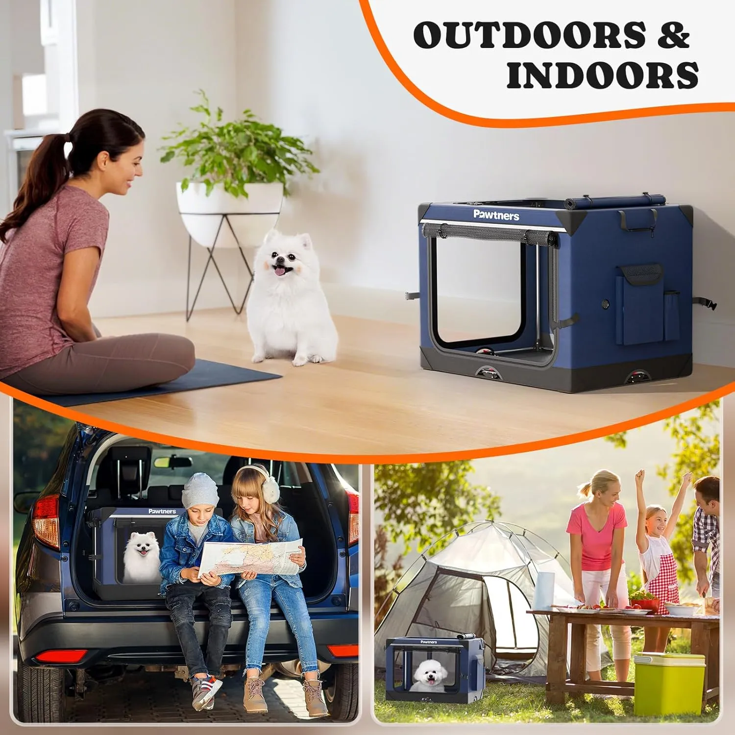 Collapsible Dog Crate: 26 Inch Foldable Soft Sided Dog Crate for Small Dogs, Portable Dog Travel Kennel with Soft Mat for Indoors & Outdoors, Blue (26" L x 18" W x 18" H)