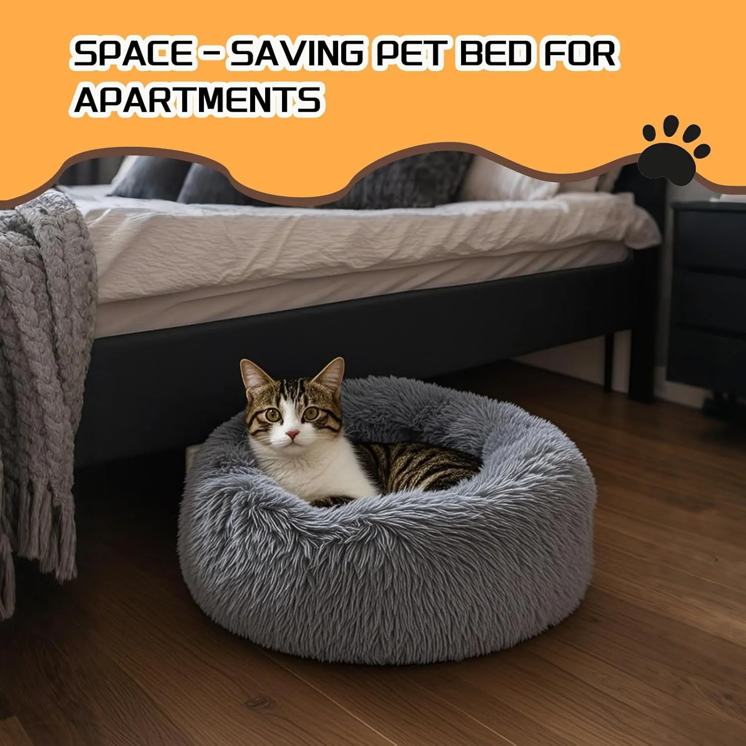 Comfort Donut Dog Bed - Ultra-Soft Pet Bed with Neck Support, 3 Sizes (Machine Washable) for Small/Medium/Large Dogs & Cats (Gray, 24''Lx24''Wx8''Th)