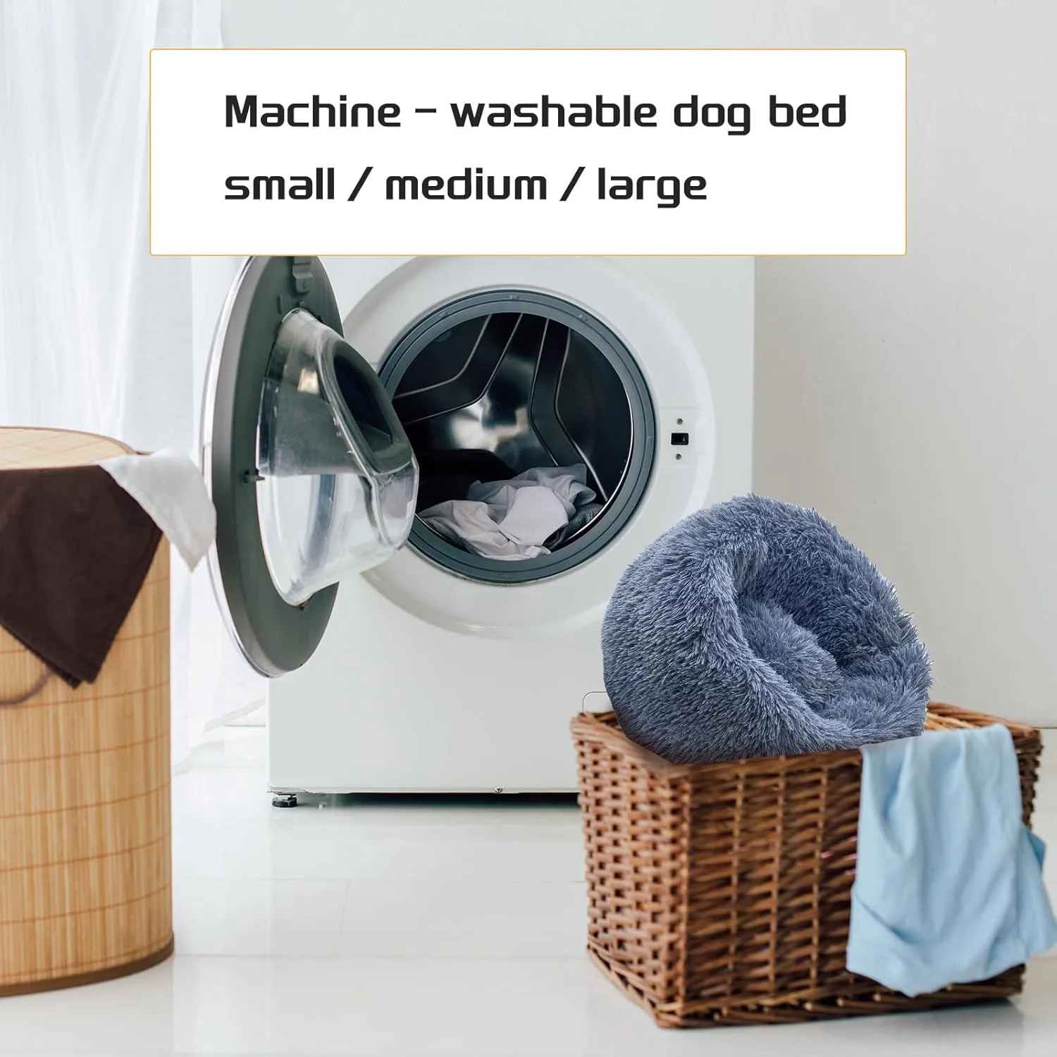 Comfort Donut Dog Bed - Ultra-Soft Pet Bed with Neck Support, 3 Sizes (Machine Washable) for Small/Medium/Large Dogs & Cats (Gray, 24''Lx24''Wx8''Th)