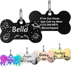 Custom Dog Tags for Pets - YEHANTI Stainless Steel Pet ID Tag, Personalized Name Tag, Engrave Dog Tag with Many Unique and Cute Design, Black