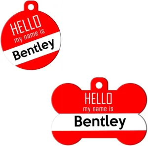 Cute Dog Cat Pet ID Tag - Hello My Name is- Personalize Colors and Add Contact Info to The Back