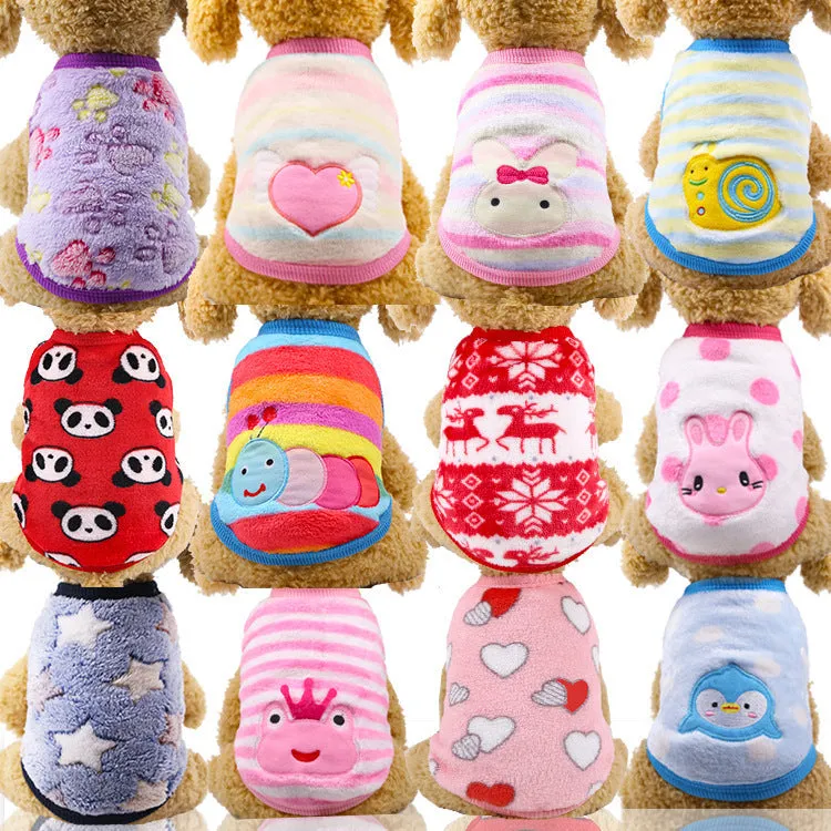 Cute Pet Clothes | Thickened Autumn and Winter Puppy Flannel Cartoon Vest | Teddy Dog Clothes