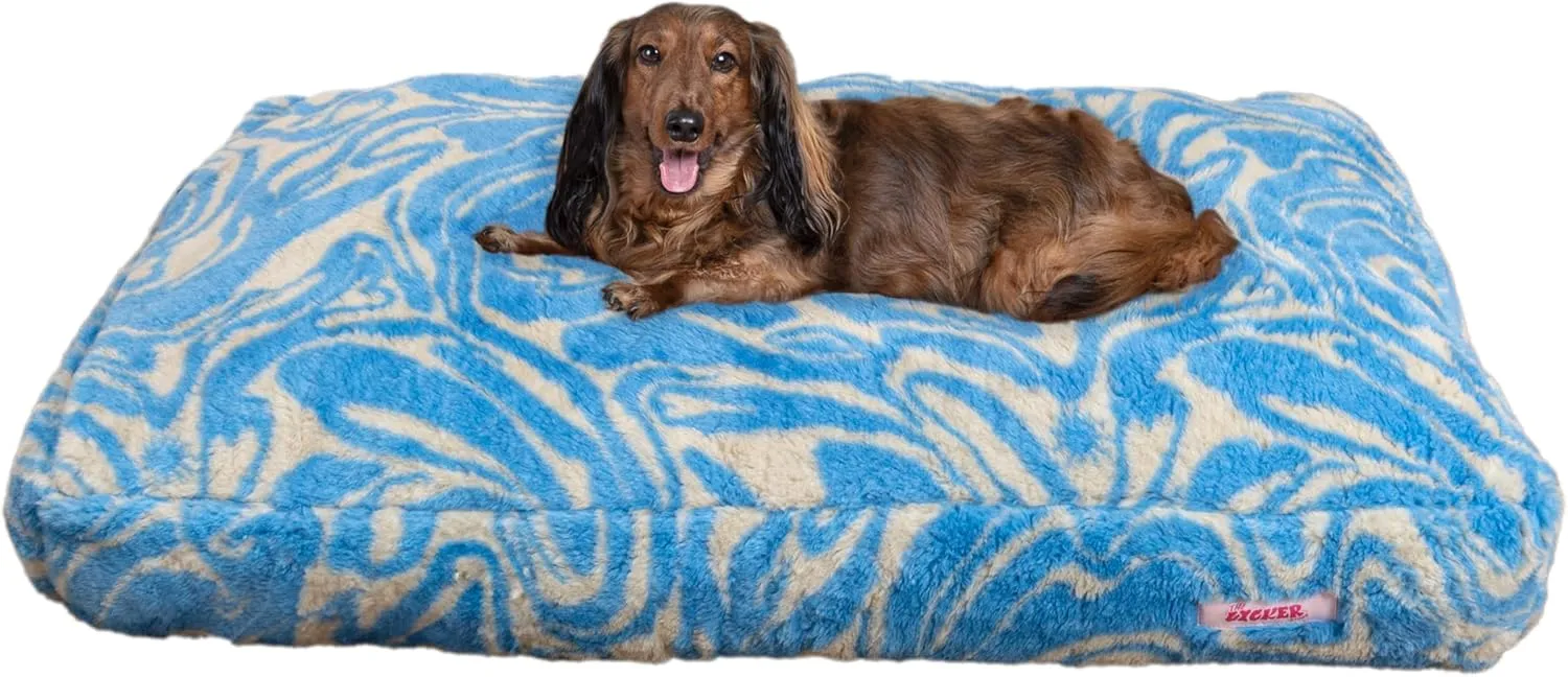 DBD3001G-XL Mabel 49.5" x 31.5" Designer Modern Ultra Soft Reversible Plush Rectangular Pet Bed with Washable Cover, Blue Lemonade Twist