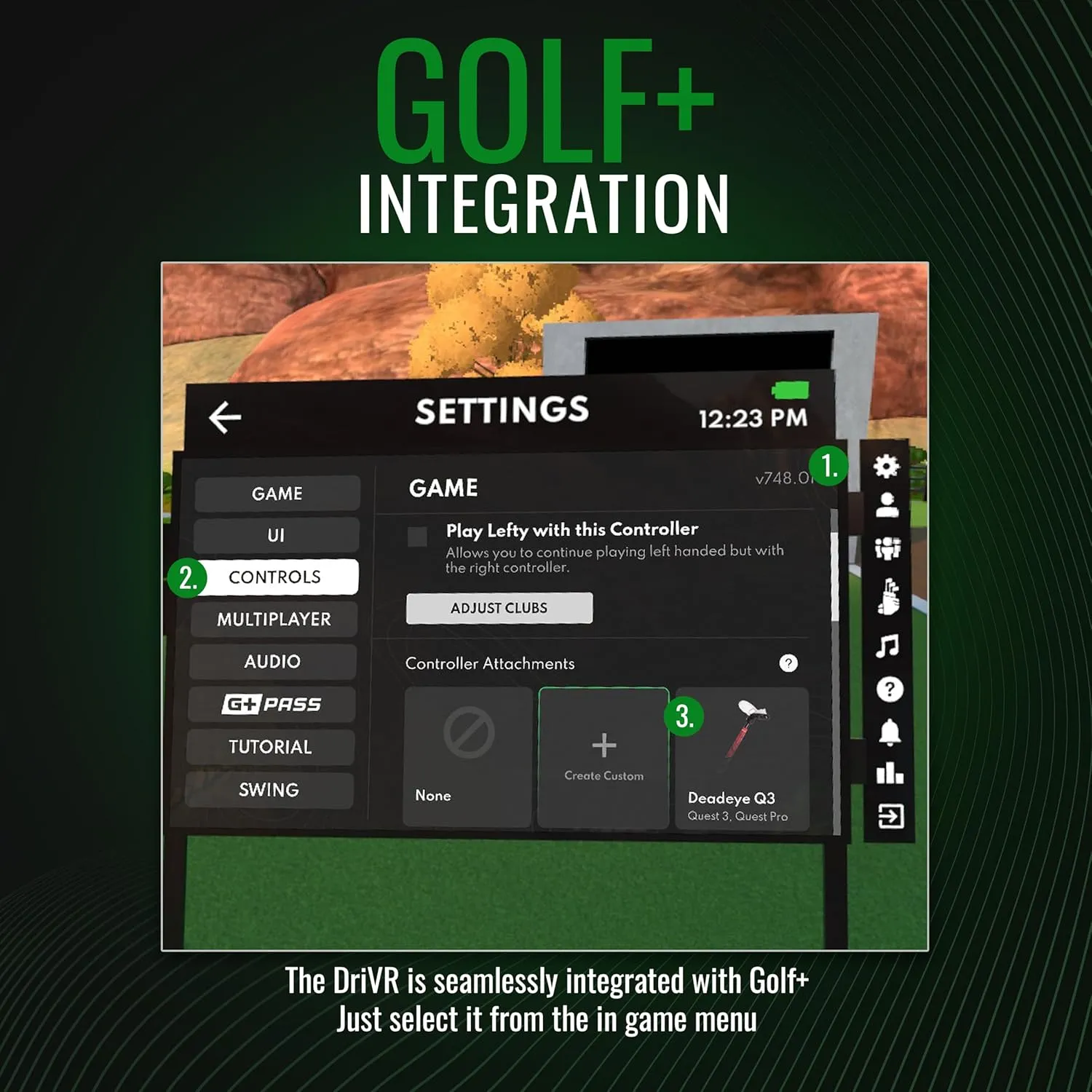 DeadEyeVR - DriVR - Golf Club for Meta Quest 3 and Pro - Realistic VR Golf Simulator Handle - Weighted VR Golf Club Grip for Enhanced Play