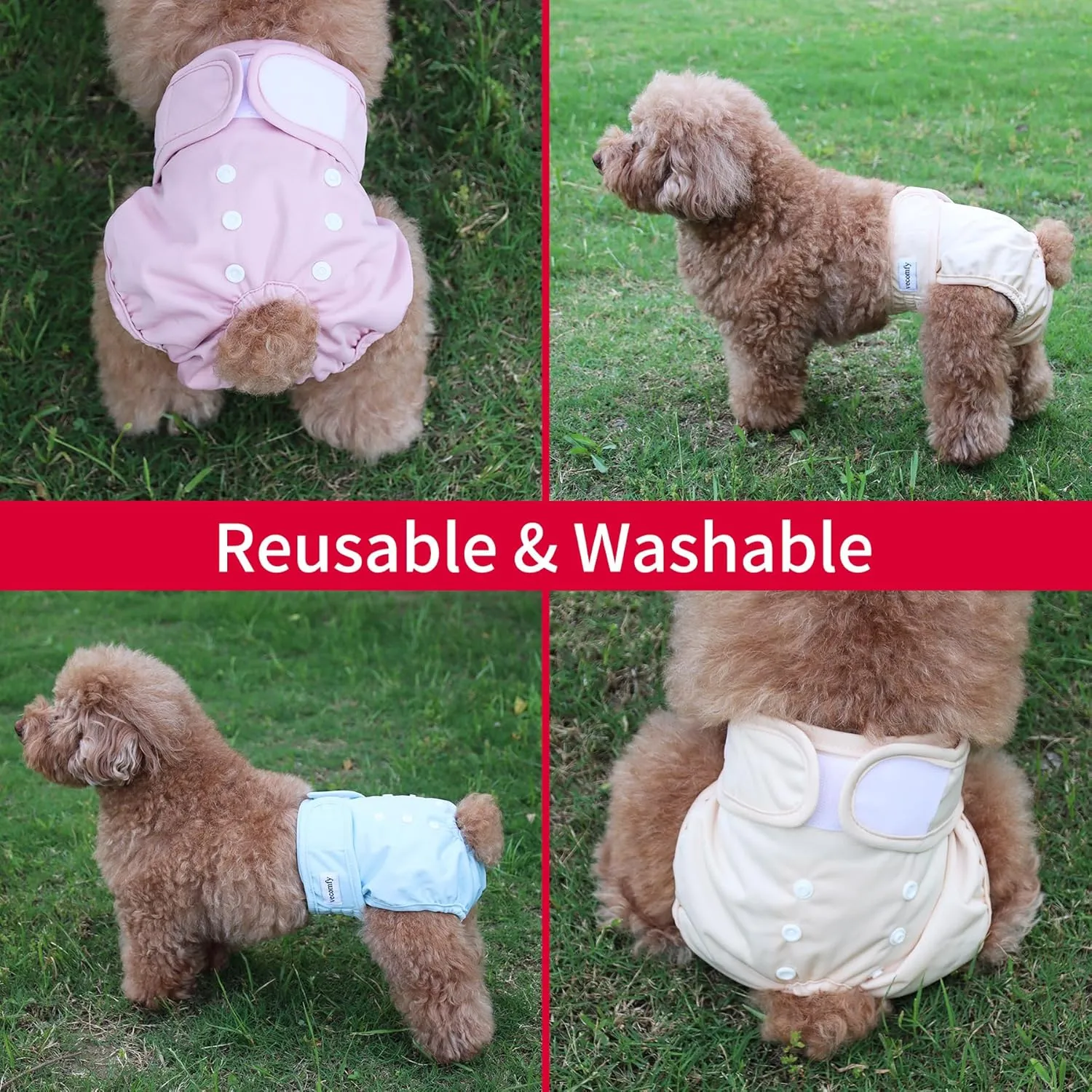 Dog Diapers Female for Small Dogs,(3 Pack) Premium Washable Reusable Leakproof Puppy Nappies,M