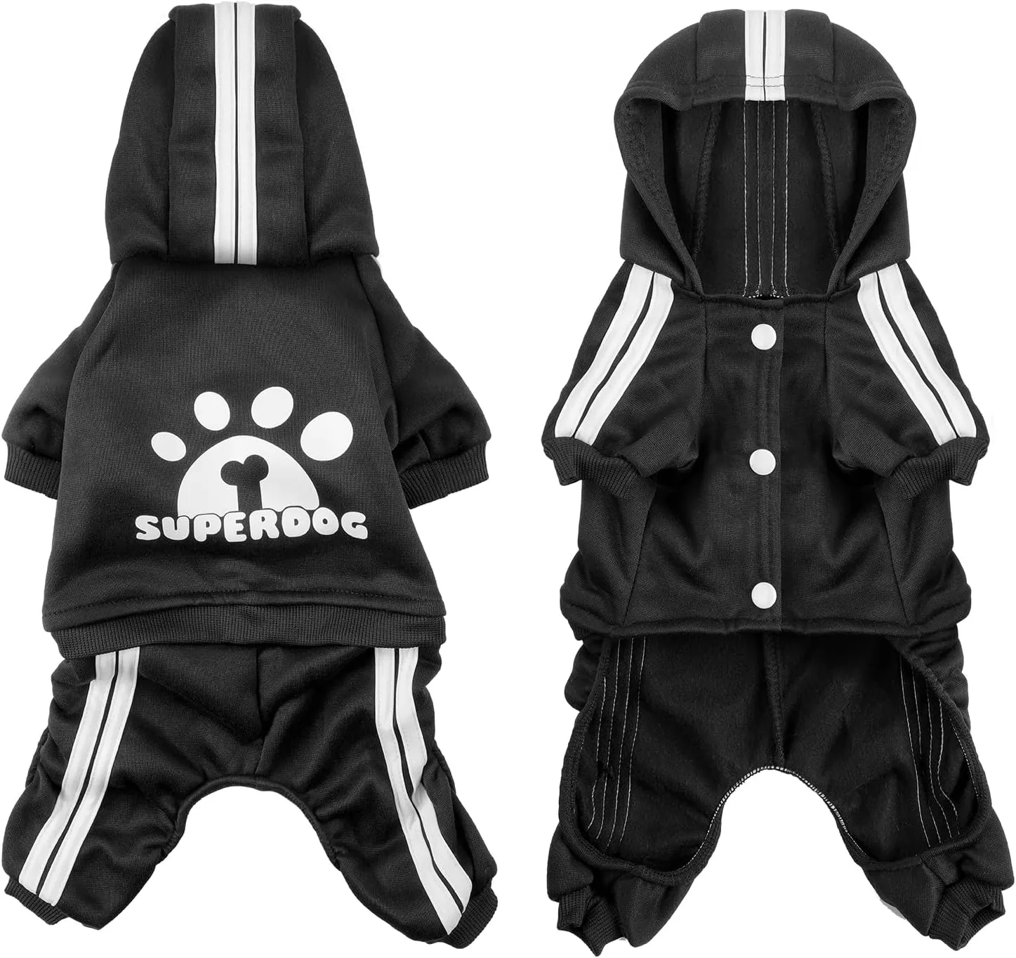 Dog Hoodie 4 Legs Jumpsuit for Small Dogs Puppy Clothes Dog Pullover Sweatshirt Cotton Doggie Winter Coat Cat ApparelXX-LargeBlack