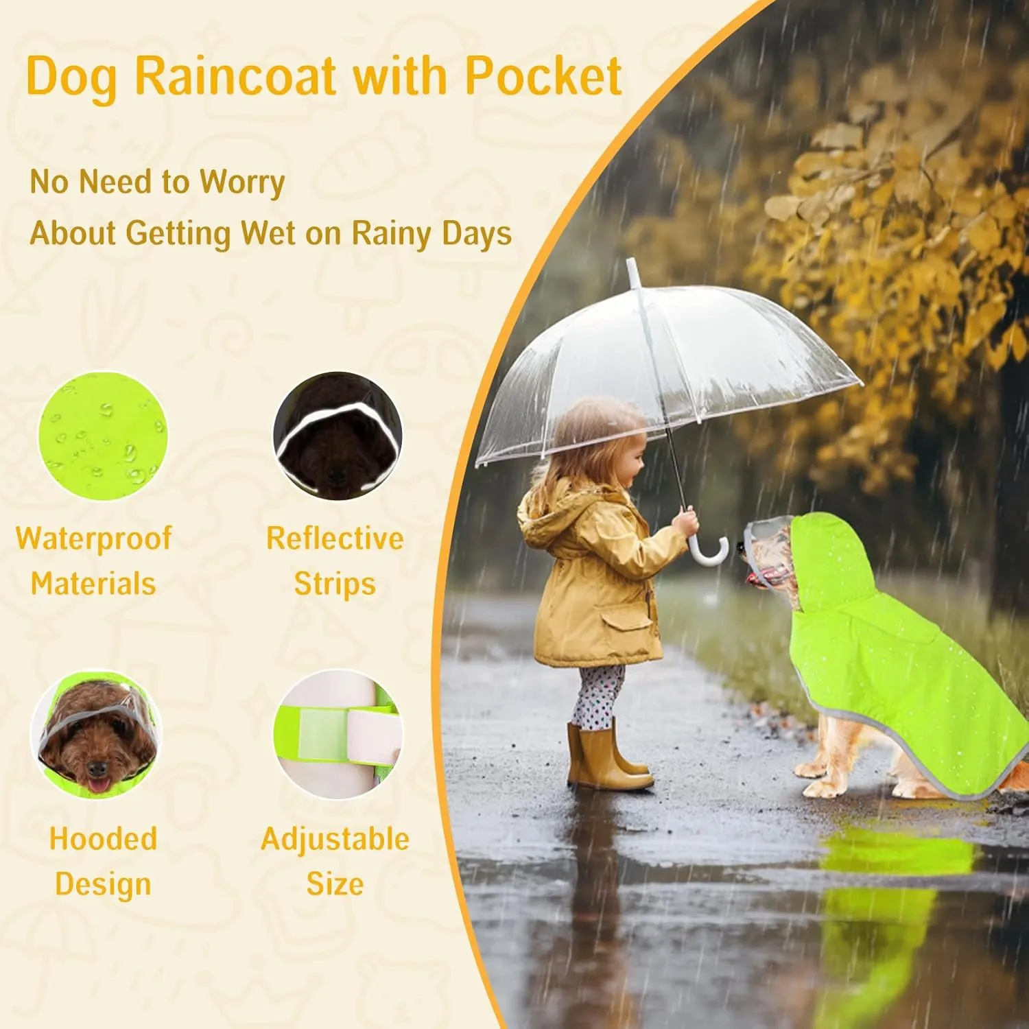 Dog Raincoat, Adjustable Dog Rain Jacket with Hood, Waterproof Poncho with Reflective Straps for Small Medium Dogs, Lightweight Puppy Clothes (Green, XL)