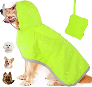 Dog Raincoat, Adjustable Dog Rain Jacket with Hood, Waterproof Poncho with Reflective Straps for Small Medium Dogs, Lightweight Puppy Clothes (Green, XL)