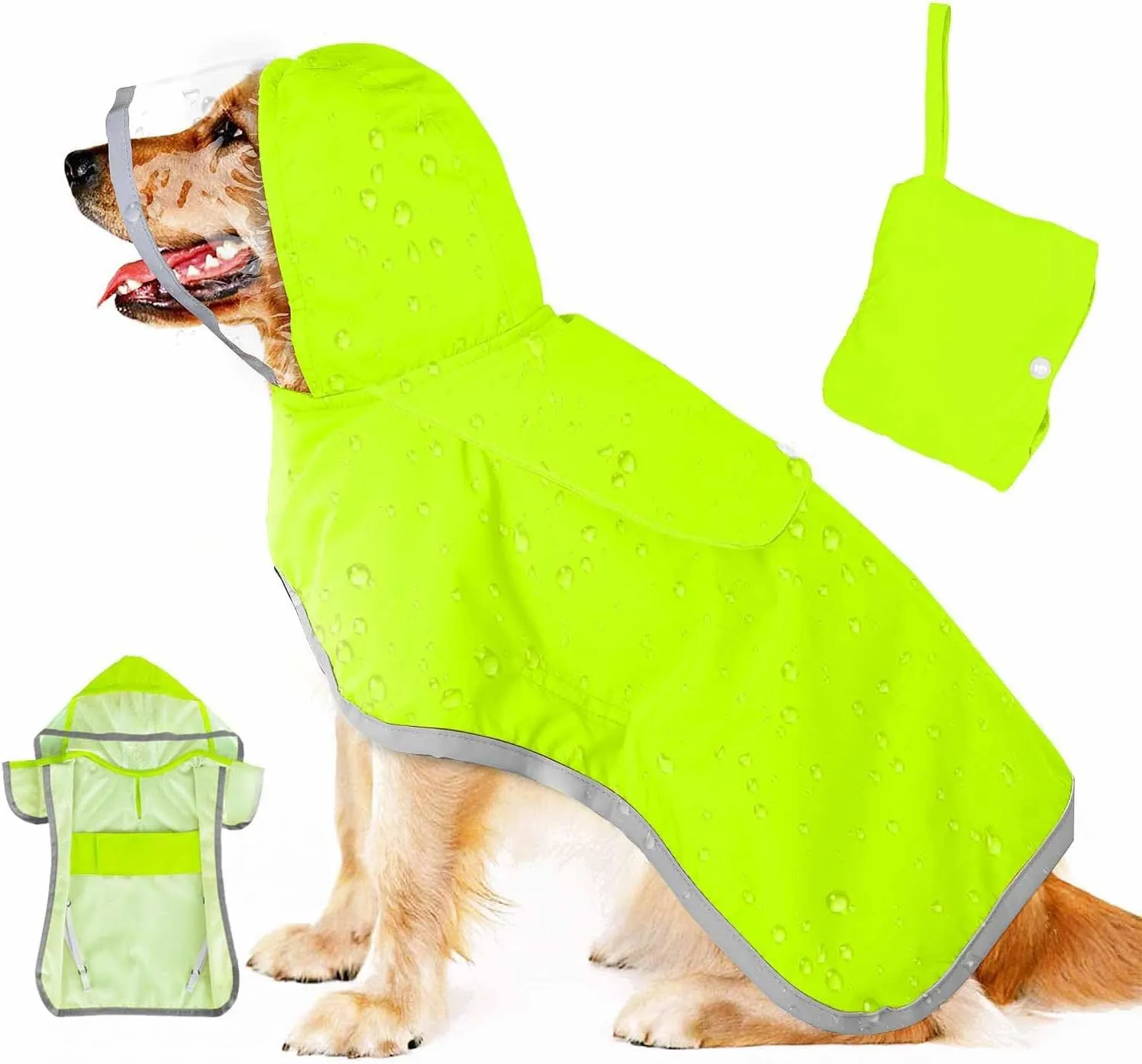 Dog Raincoat, Adjustable Dog Rain Jacket with Hood, Waterproof Poncho with Reflective Straps for Small Medium Dogs, Lightweight Puppy Clothes (Green, XL)