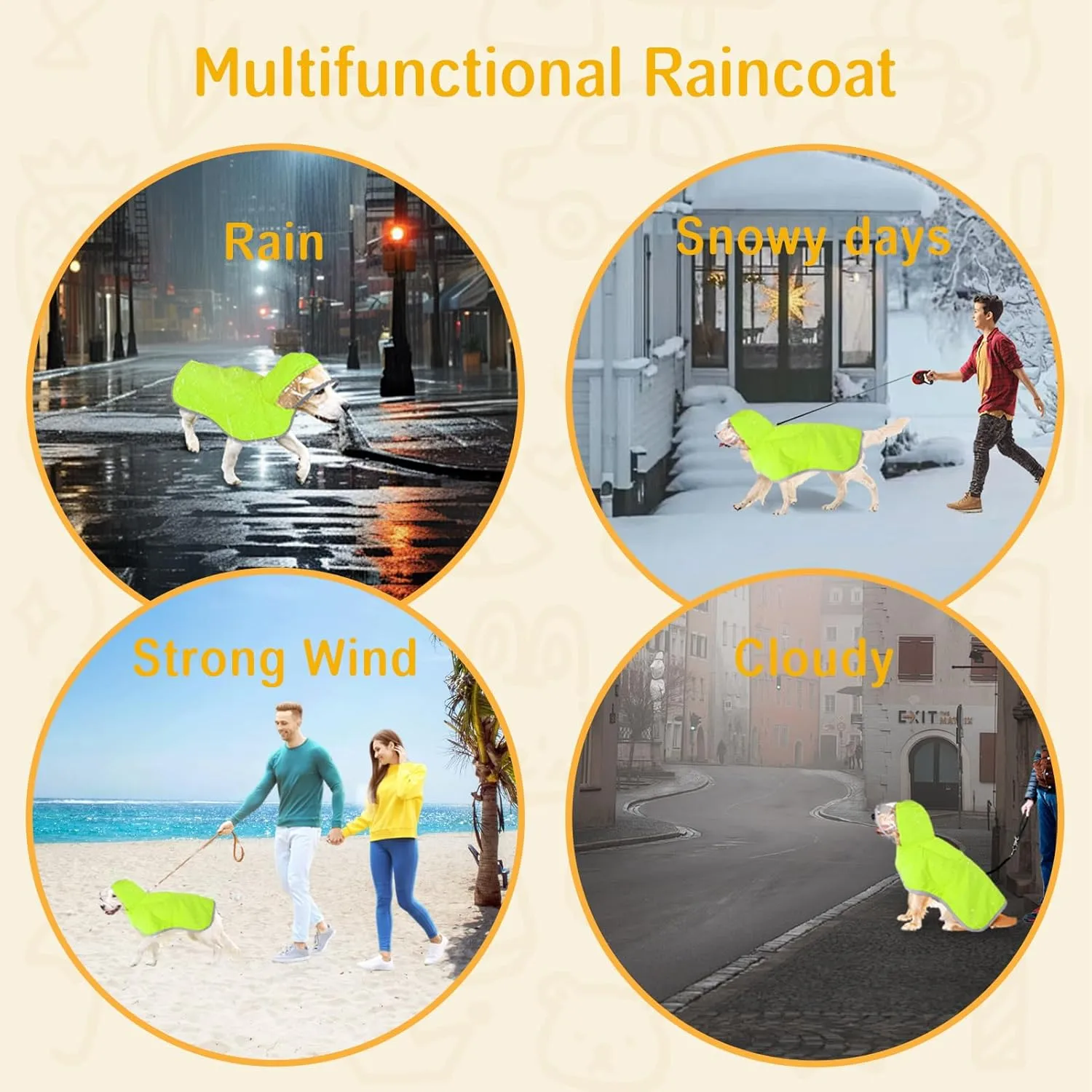 Dog Raincoat, Adjustable Dog Rain Jacket with Hood, Waterproof Poncho with Reflective Straps for Small Medium Dogs, Lightweight Puppy Clothes (Green, XL)