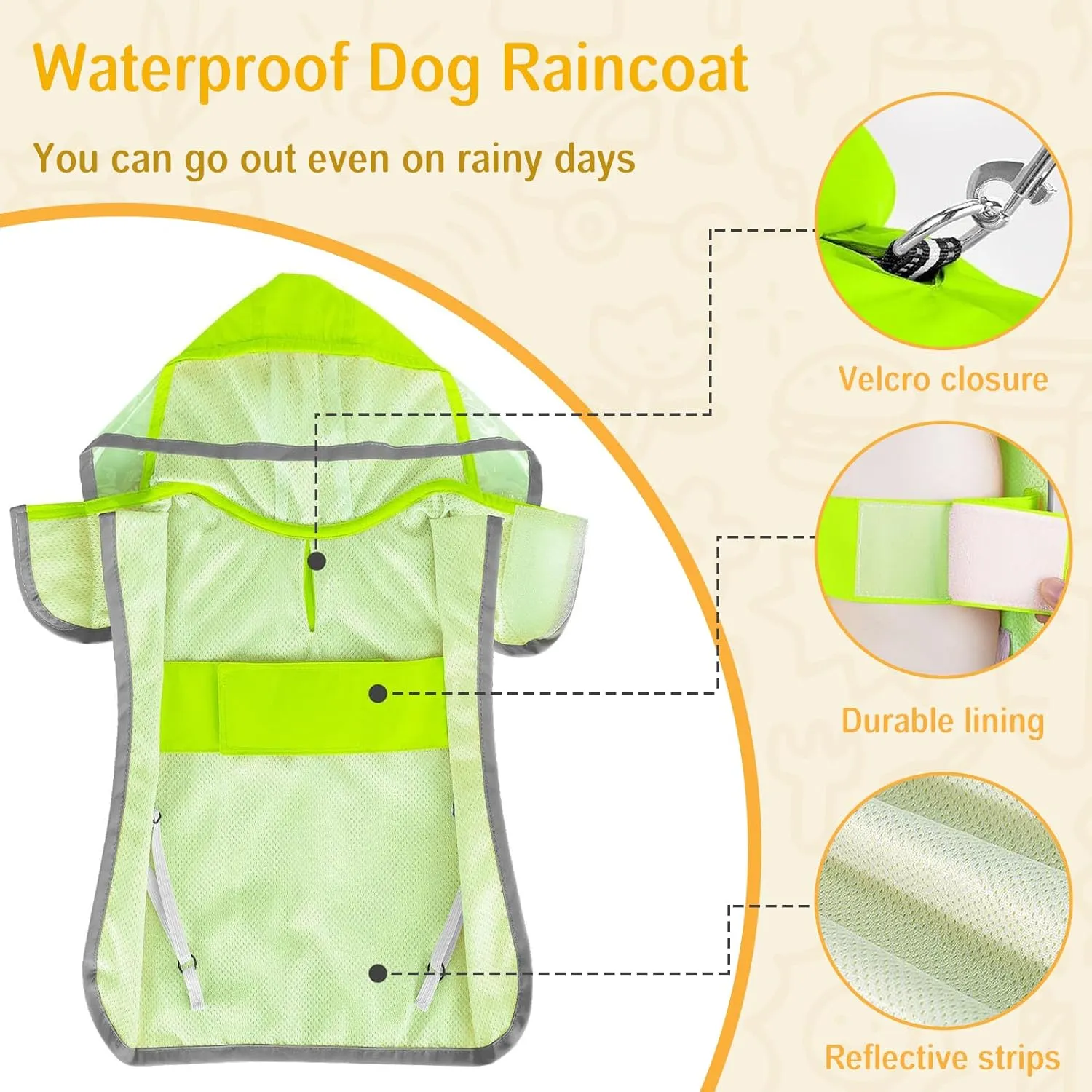Dog Raincoat, Adjustable Dog Rain Jacket with Hood, Waterproof Poncho with Reflective Straps for Small Medium Dogs, Lightweight Puppy Clothes (Green, XL)