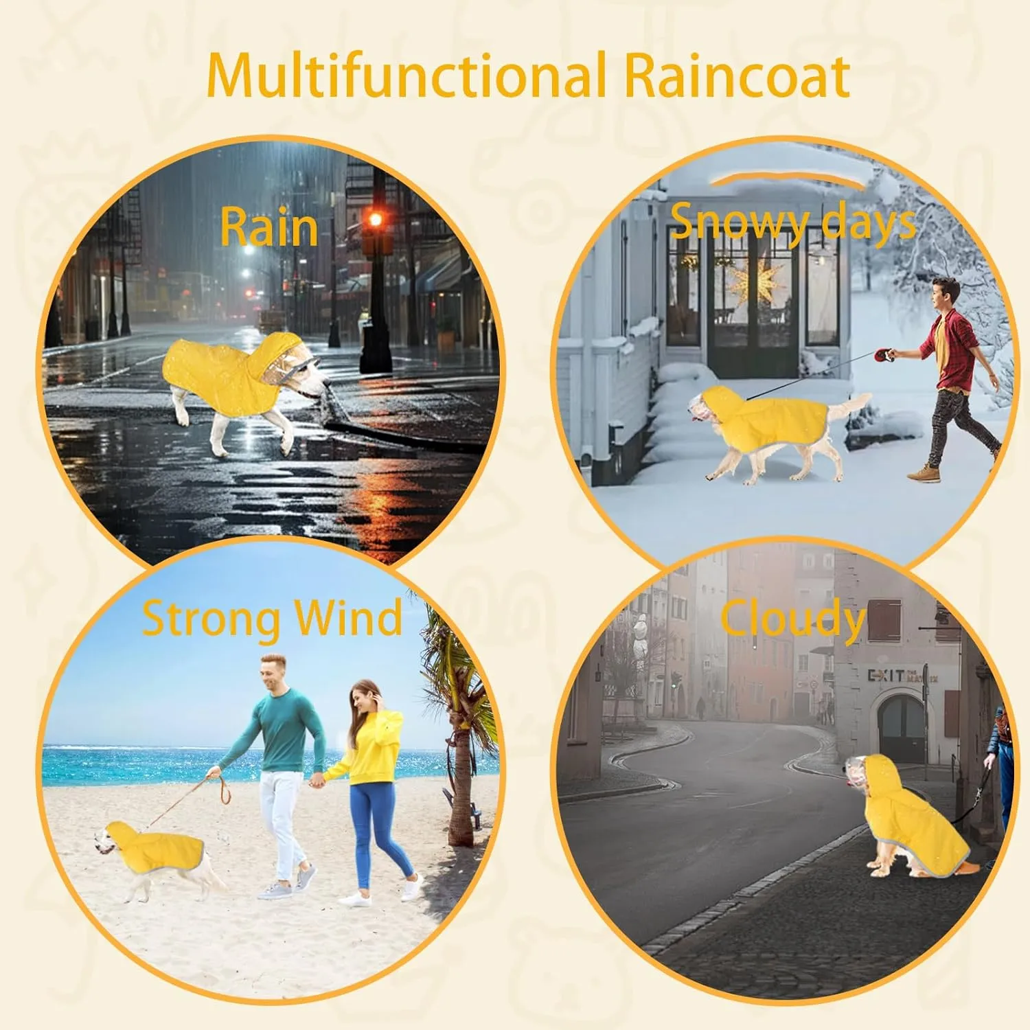 Dog Raincoat, Adjustable Dog Rain Jacket with Hood, Waterproof Poncho with Reflective Straps for Small Medium Dogs, Lightweight Puppy Clothes (Yellow, XL)