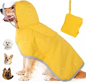 Dog Raincoat, Adjustable Dog Rain Jacket with Hood, Waterproof Poncho with Reflective Straps for Small Medium Dogs, Lightweight Puppy Clothes (Yellow, XL)