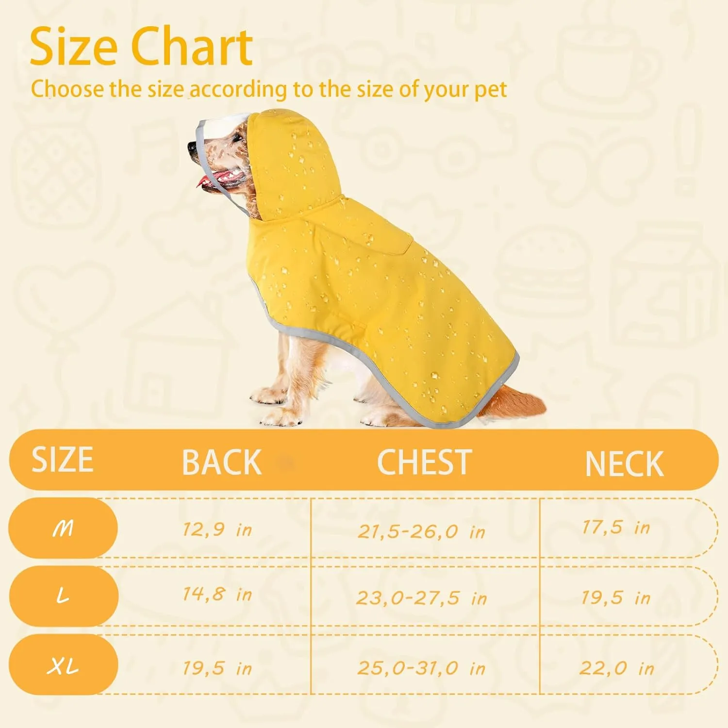 Dog Raincoat, Adjustable Dog Rain Jacket with Hood, Waterproof Poncho with Reflective Straps for Small Medium Dogs, Lightweight Puppy Clothes (Yellow, XL)