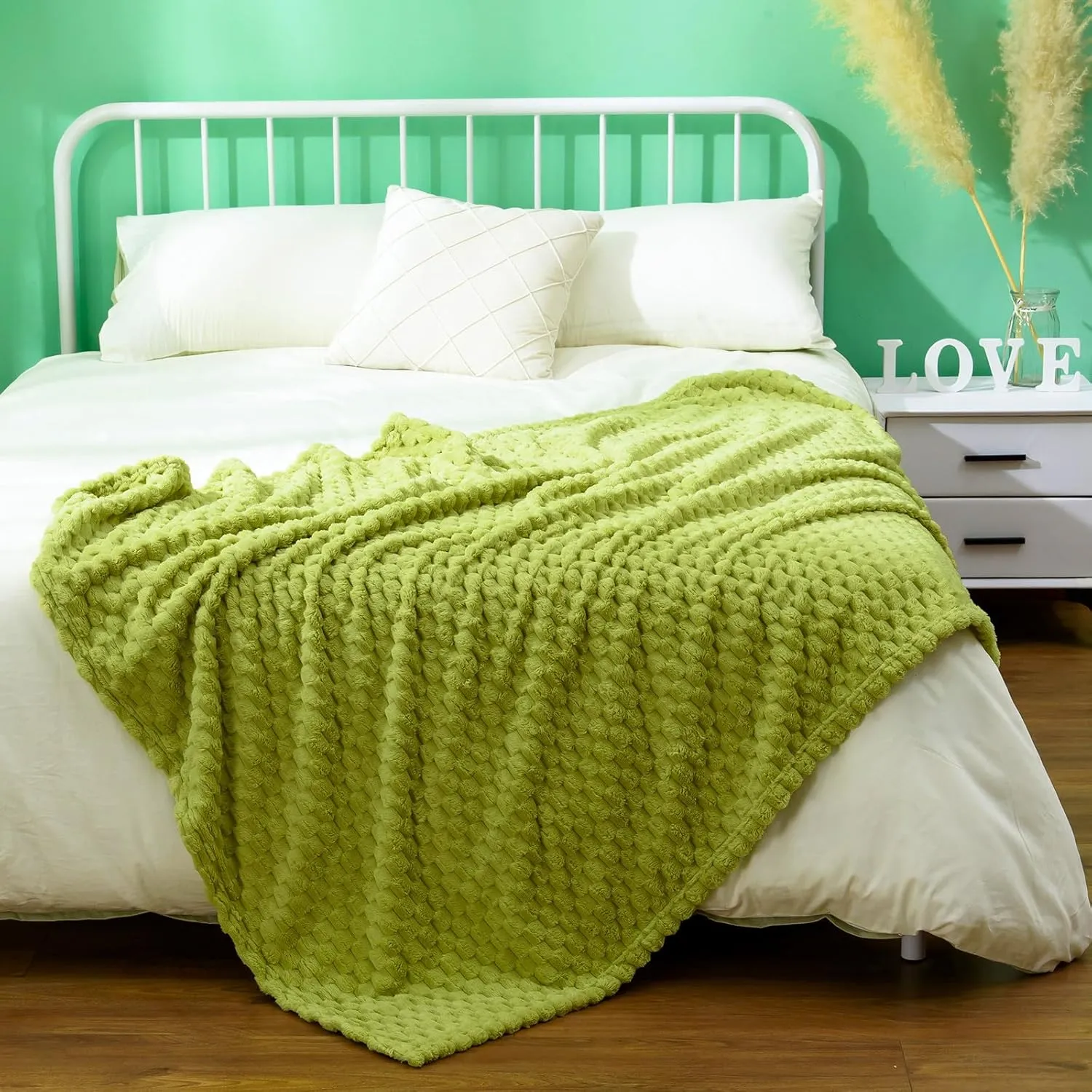 Excervent Flannel Fleece Throw Blanket (40x50 inches), Hexagon Jacquard Decorative Fuzzy Warm Blankets for Kids, Super Soft Cozy, Suitable for All Seasons,Light Green