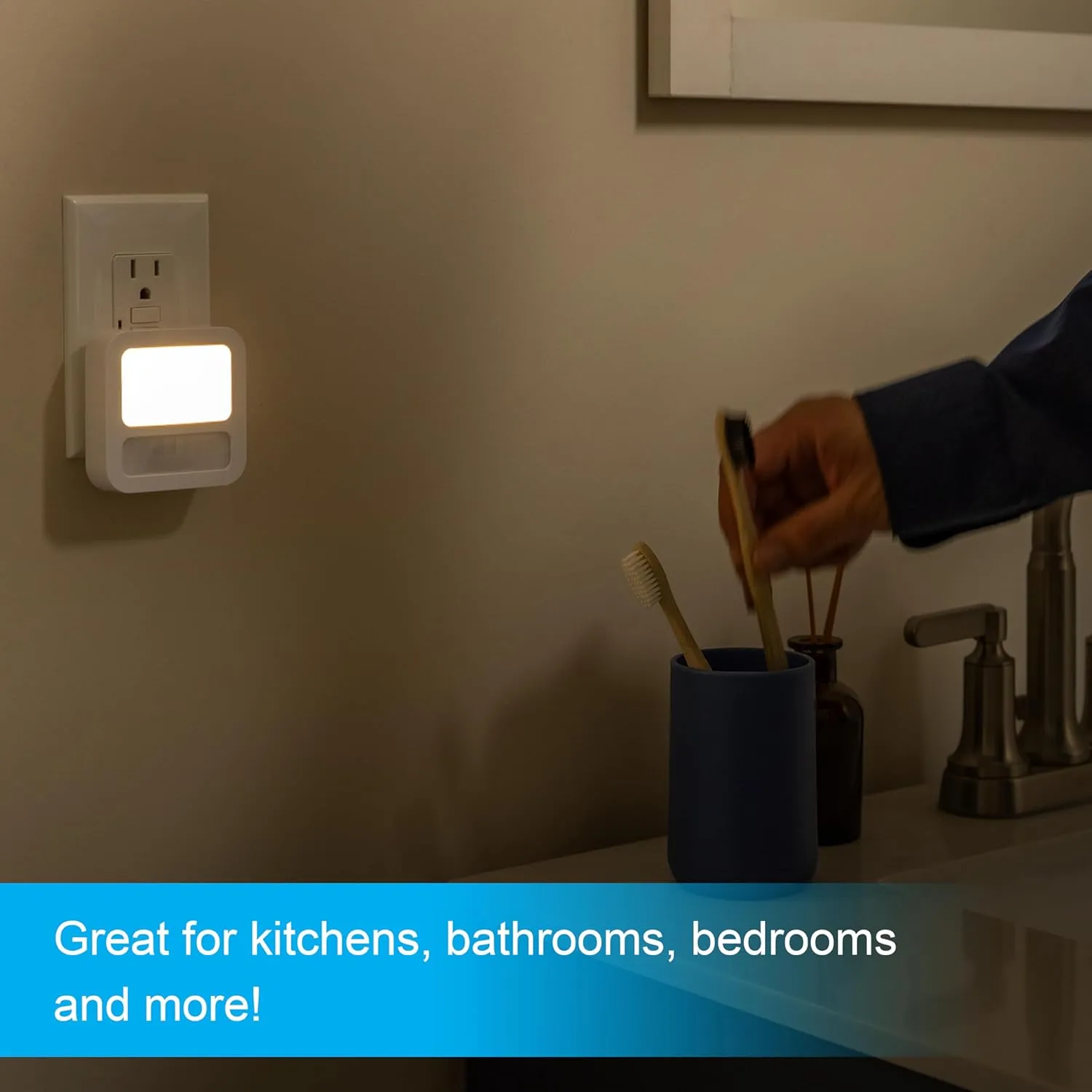 GE LED Motion Sensor Night Light, Plug-In, Dusk-to-Dawn Sensor, 20 Lumens, Soft White, Ideal for Bedroom, Bathroom, Kitchen, or Hallway  46439 (2 Pack)